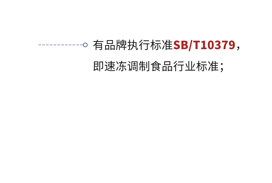 有品牌執行標準SB/T10379，即速凍調制食品行業標準；
